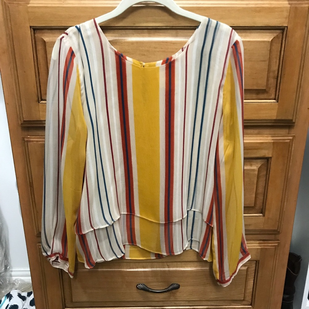 Size M Anthropologie Silk Striped Flutter Top